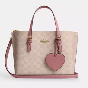 Coach Mollie Tote Bag 25 In Signature Canvas With Heart Charm CDF03 NWT